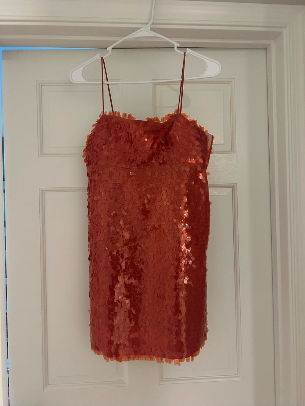 Sequin Spaghetti Strap Mini Dress in Shimmering Red